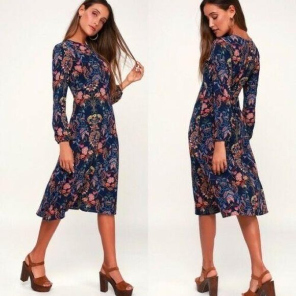 I. Madeline Dresses & Skirts - I. Madeline Midi Dress Small Long Sleeve Floral